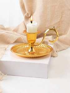 Golden <b>Brass</b> <b>Candlestick</b> <b>Holder</b> with Tray Heat Resistant for Home Decoration - Product Image 1