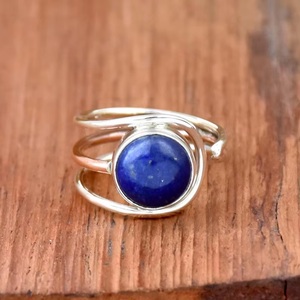 Bague en Lapis Lazuli Naturel en Gros, Argent Sterling 925, Multi-Bandes, Bicolore, Réglable, Bague de Créateur avec Pierres Précieuses pour Femme - Product Image 6