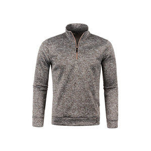 Men's Red Knitted Long Sleeve Quarter Zip Pullover Casual Top Solid Color Polyester Fabric - Product Image 5