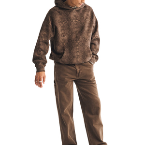 Sudadera con Capucha Extra Grande para Hombre, Color Marrón con Estampado, Estilo Casual, Felpa Francesa de Algodón, Estilo Urbano Otoñal - Product Image 1