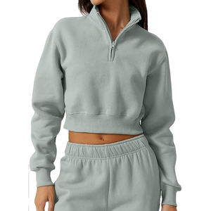 Hoodies courts imprimés pour femmes, personnalisés, directement de l'usine, avec col montant zippé, tricotés respirants et élégants, coupe ajustée - Product Image 2
