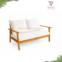 Banc contemporain Monaco 3 places, mobilier d'extérieur écologique, ensemble de canapés en bois d'acacia pour jardin, coussins pliables, hôtels, villas