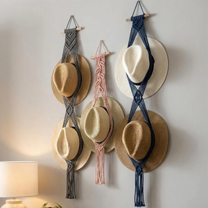 Soporte de pared bohemio de macramé para sombreros, de doble nivel, de fibra natural, decoración para entrada - Product Image 1