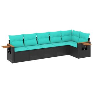 Set di divani da giardino in polyrattan nero da 6 pezzi con cuscini, mobili da esterno - Product Image 2