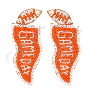 Game Day Beaded Earrings for Women Patriotic Orange White Blue Colour for Wedding or <b>Memorial</b> Day - Product Image 1