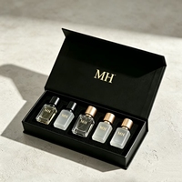 Coffret Cadeau de Parfum Haut de Gamme Écologique Rigide Magnétique Personnalisé avec Insert en Éponge, Logo MH Doré, Emballage Mini pour 6 Bouteilles