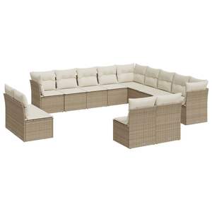 Conjunto de Sofá de Jardín de Ratán Beige con Cojines Color Crema, Diseño Contemporáneo para Exteriores, Muebles Duraderos - Product Image 4