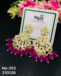 Wholesale Vintage Traditional Indian Stylish Stainless Steel Alloy Trendy Geometric Women's Jhumka <b>Earrings</b> for Wedding Party - Product Image 2