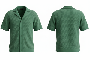 เสื้อเดรสแขนสั้นสำหรับผู้ชายเสื้อดีไซน์แบบถักระบายอากาศได้ดีทำจากผ้าฝ้ายสีล้วนทันสมัย - Product Image 3