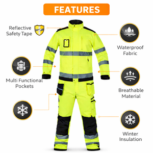 ชุดเซฟตี้แบบสะท้อนแสงของผู้ชายชุดทำงานสำหรับฤดูหนาวกันน้ำกันลมก่อสร้างโดยรวมโพลีเอสเตอร์ปลอดภัยออกแบบโลโก้ได้ตามต้องการ - Product Image 3
