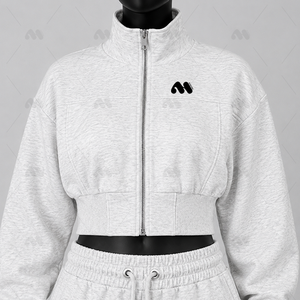 Sudadera con capucha de forro polar térmico para mujer, conjunto de chándal corto con cremallera, ropa informal para otoño e invierno - Product Image 2