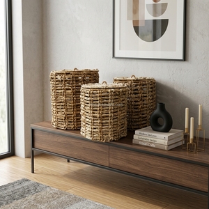 Custom <b>Large</b> <b>Storage</b> <b>Basket</b> Natural Handicraft Banana Woven Round Pattern Organizer <b>for</b> Home Decor - Product Image 5
