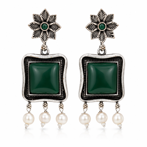Pendientes Colgantes Vintage con Flores y Piedra Ónix, Perlas de Imitación con Engaste en Bisel, Baño de Bronce Antiguo, para Mujer, ¡Gran Venta! - Product Image 1