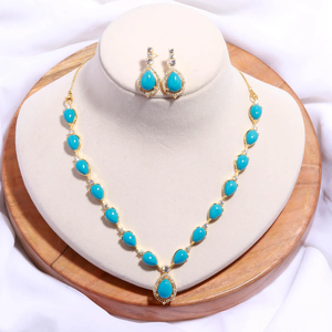 Conjunto de collar largo chapado en oro de 22k con piedras de calidad AAa y aretes, conjunto de joyería nupcial a precio de fábrica. - Product Image 5