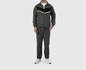 Conjunto Deportivo de 2 Piezas, Corte Regular, Bloques de Color, Transpirable, para Invierno, 100% Poliéster, Resistente al Viento, Ligero, Sudadera con Cremallera y Pantalones Jogger Holgados - Product Image 1