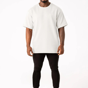 เสื้อยืดคอกลมโอเวอร์ไซส์สีขาวสไตล์ใหม่สำหรับผู้ชาย ขายส่งราคาถูก ผ้าคอตตอนหนา ไซส์พลัส สตรีทแวร์ - Product Image 1