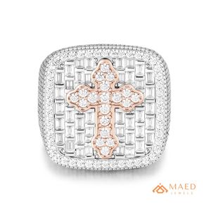 Anillo Cruzado de Moissanita Oro Rosa para Hombre, Anillo de Lujo con Incrustaciones de Baguette Estilo Hip Hop, Joyería de Moda, Regalo - Product Image 1
