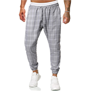 Men Plaid Elastic Waist Drawstring Jogger Pants With <b>Side</b> Pockets Casual Breathable Sweatpants Spring Style - Product Image 3