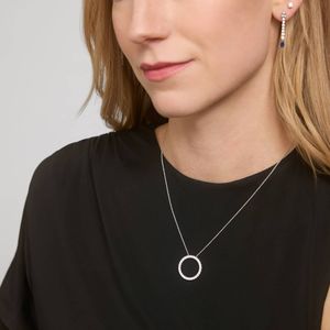 Women's Luxury Riviera Pav Diamond Circle <b>Necklace</b> with 2 CTW Round Cut Lab-Grown Diamonds in White Gold - Product Image 6