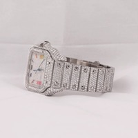 Montre de luxe pour femme à quartz, en acier inoxydable, cadran carré 41 mm, lunette en moissanite, cadran analogique, verre saphir, fermoir à boucle, 10 bars