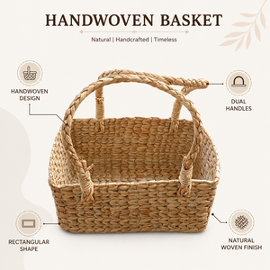 Cesta de Almacenamiento de Hierba de Agua Tejida a Mano con Asas Dobles, Cesta Organizadora Tejida Natural para Decoración del Hogar y Empaque de Regalos - Product Image 4
