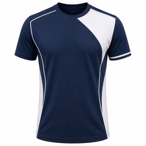 <b>Men's</b> <b>Navy</b> <b>Blue</b> White Solid Front Long Casual Regular Fit O-Neck Knitted Polyester Blank <b>T</b>-<b>Shirt</b> - Product Image 5