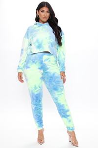 100% coton femmes 2 pièces cravate teinture ensemble été décontracté vêtements de détente survêtement pas cher survêtement tenue en gros - Product Image 4