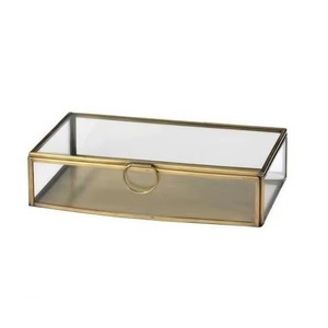 Boîte à bijoux en métal poli doré avec verre transparent pour cadeaux, vente en gros, boîte à bijoux classique moderne - Product Image 1