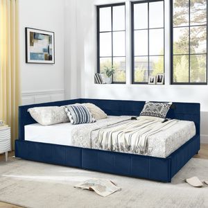 Cadre de lit capitonné Queen Size avec rangement, dossier et accoudoirs confortables, lit Queen Size rembourré avec revêtement durable - Product Image 3