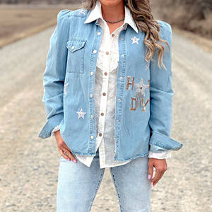 Streel Snap Button <b>Rhinestone</b> Denim <b>Jacket</b> for Women's High Streetwear Vintage Long Sleeve Classic Winter Outerwear Jean <b>Jackets</b> - Product Image 1