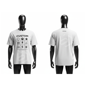 Camiseta Blanca de Manga Corta Personalizada para Hombre con Estampado de Patrón Geométrico, Cuello Redondo, Corte Regular Informal, 100% Algodón Jersey Transpirable - Product Image 1