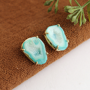 Authentic green geode druzy stud <b>earring</b> prong setting <b>post</b> back <b>earring</b> crystallize raw geode druzy agate <b>earring</b> for women - Product Image 5