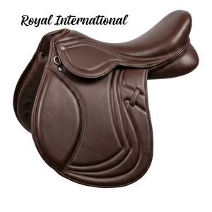 Selle d'équitation anglaise haut de gamme en cuir marron, équipement d'équitation confortable avec siège rembourré, durable pour le saut d'obstacles, l'entraînement et la compétition - Product Image 1