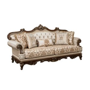 Divano Tradizionale di Lusso in Legno Massello, Design Formale con Finitura in Ciliegio e Bordi Dorati per Soggiorno, 1 Pezzo - Product Image 2