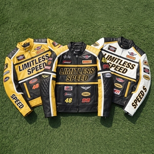Veste de moto en cuir véritable style motard avec motifs de patchs, coupe-vent, veste en cuir de motard unisexe, manteau en cuir de moto - Product Image 6