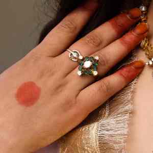 Vintage Gold Finish Victorian Adjustable Cocktail <b>Ring</b> With Green & White Stone <b>Silver</b> Floral Cluster <b>Statement</b> <b>Ring</b> Jewelry - Product Image 1