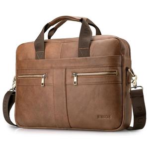 Bolsos y estuches para portátiles de cuero genuino, resistentes al agua, fáciles de transportar, con impresión de logotipo personalizado, diseño moderno, bolsos de oficina. - Product Image 6