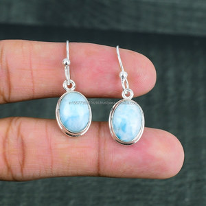 Pendiente en plata de ley 925, pendiente de gancho Larimar azul natural, pendiente colgante de plata de ley, regalo para madre - Product Image 6