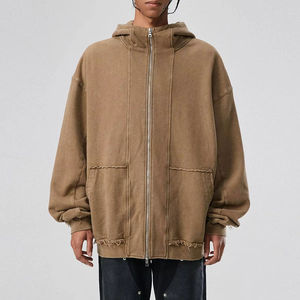 Vente en gros de sweats à capuche pour hommes en molleton bouclette épais, entièrement zippés, avec impression de logo personnalisé, style sportswear, et modèles courts à fermeture éclair - Product Image 1