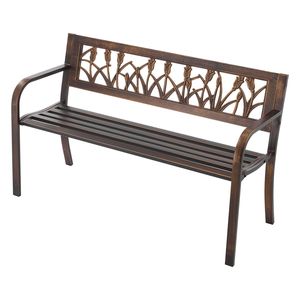 Panca da Giardino da 50 Pollici con Telaio in Acciaio al Carbonio, Schienale Floreale in PVC, Braccioli con Bordi Arrotondati, Resistente alle Intemperie, in Alluminio Pressofuso - Product Image 1