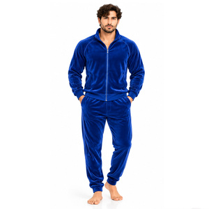 <b>mens</b> <b>Velour</b> <b>Tracksuit</b> Matching Jacket Jogger Pants Full Zip Front Stand Collar Plain Two Piece Outfit Casual Leisure Travel Wear - Product Image 1
