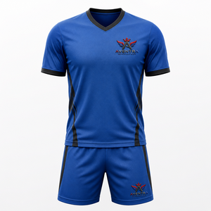 Uniforme de fútbol personalizado por sublimación, camiseta y pantalones cortos, diseñado para escuelas, clubes, academias y equipos profesionales. - Product Image 1