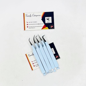 Pinzas para pestañas Somofy Enterprises Precision, color azul cielo, con diseños en la parte inferior, de acero inoxidable, color morado, punta suave. - Product Image 6