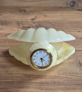 Shell Shaped Onyx <b>Desk</b> <b>Clock</b> Natural Stone Timepiece for Coastal Office Home Luxury Decor Tabletop Collectible Gift Decor - Product Image 4