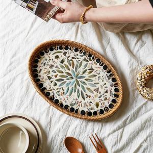 High Quality Round <b>Bamboo</b> Serving Tray Single Tier Eco-Friendly Latest Design Wicker Top <b>Table</b> for Tea Serving and Storage - Product Image 1