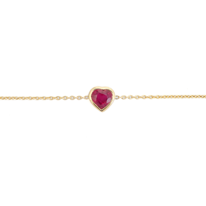 Pulsera Sencilla y Delicada con Forma de Corazón y Rubí, Cadena de Oro Amarillo Sólido de 14K, Regalo para el Día de San Valentín, Joyería Fina - Product Image 3