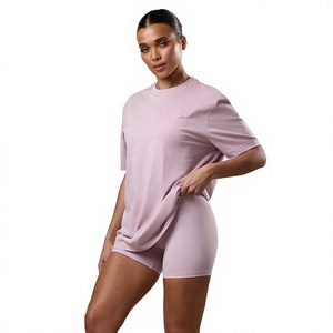 Camiseta de Manga Corta con Capucha para Mujer, Color Rosa Claro, Talla Grande, Corte Holgado, Estampada, Transpirable, de Felpa, Color Sólido, para Todas las Temporadas - Product Image 1
