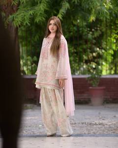 Floral Printed Faux Fur Chiffon Salwar Set Traditional Women <b>Suit</b> Three Quarter Sleeve <b>Short</b> Top Knee Length Winter Party Outfit - Product Image 3