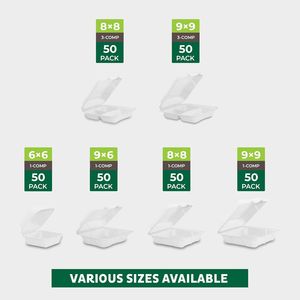 Contenitori Biodegradabili in Canna da Zucchero 8x8 Pollici, Confezione da 50, Robusti Contenitori Compostabili per Alimenti, Scatole Monouso per Pranzo - Product Image 5