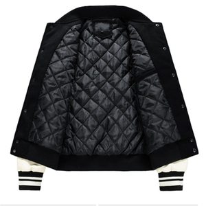 Stonefield Manufacturing Geometric Patchwork Stand Collar Varsity <b>Jacket</b>-100% Wool Hooded <b>Waterproof</b> Streetwear <b>Winter</b> Outerwear - Product Image 1